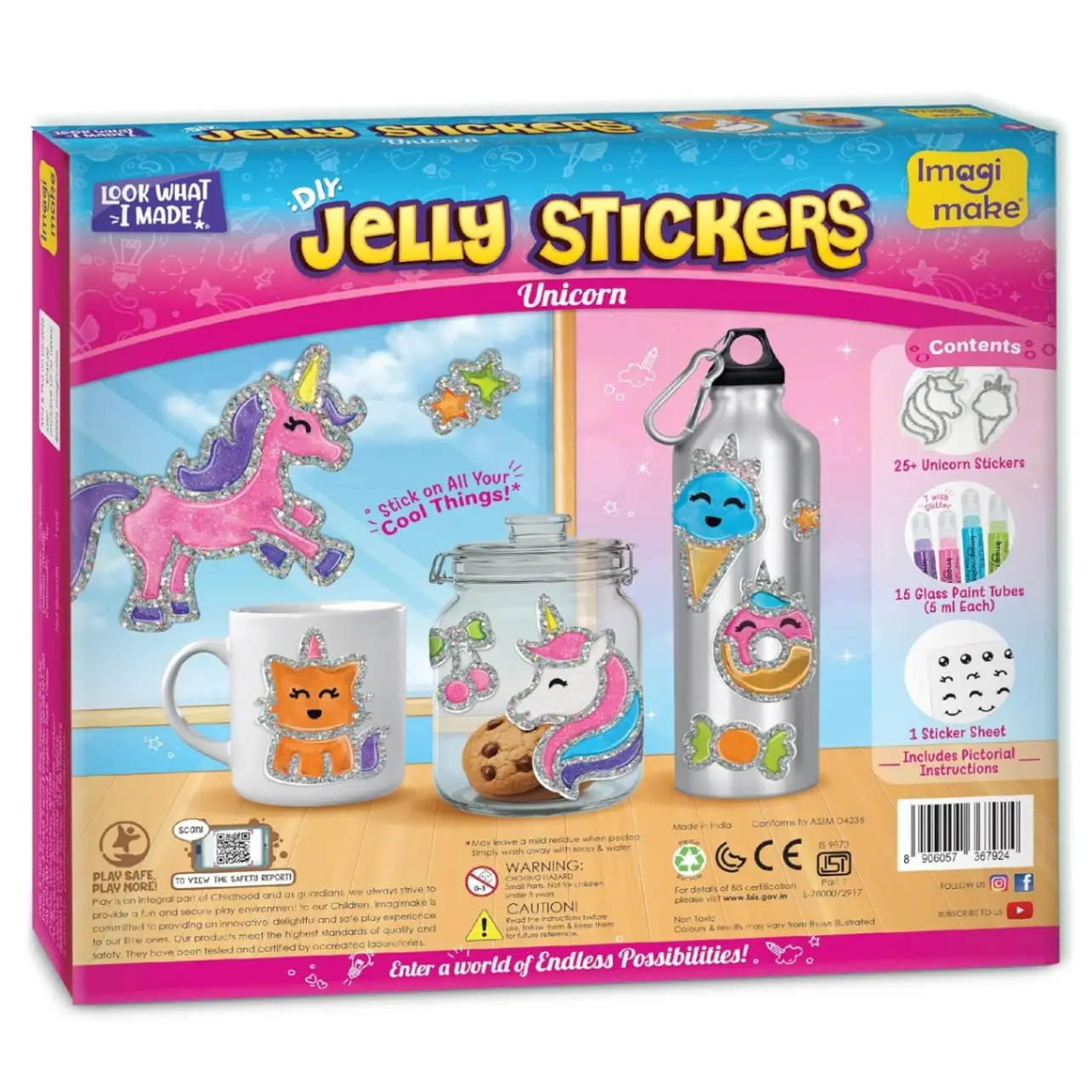 Imagimake DIY Unicorn Jelly Stickers | 25+ Stickers - Paint, Peel & Stick | Glass Painting Activity Set with 15 Paint Tubes | Art and Craft Kit for Kids 3-6 Years | Birthday Gift for Girls Age 3+ view 7