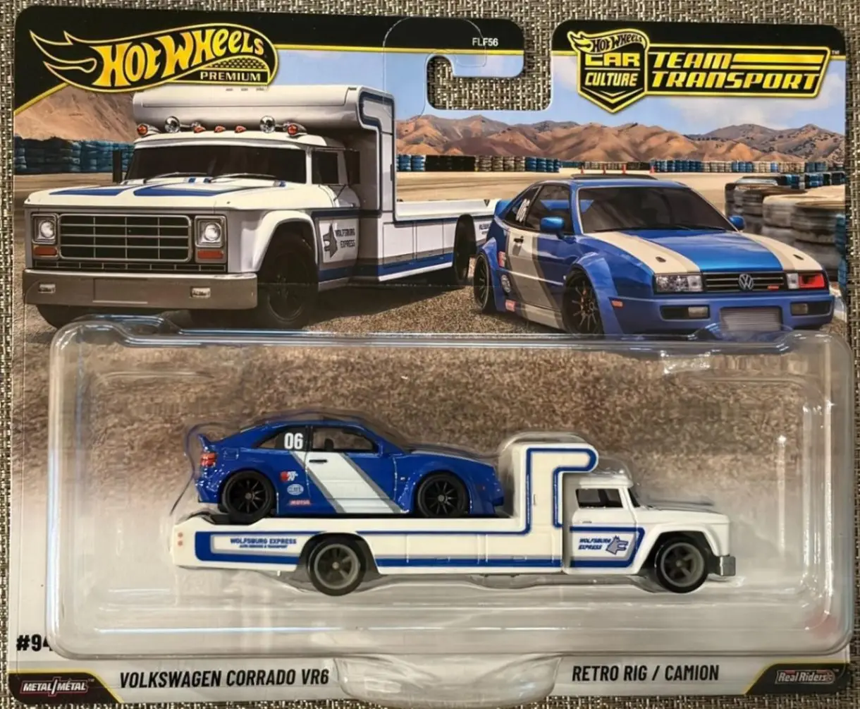 Hot Wheels® Team Transport Volkswagen Corrado VR6 & Retro Rig, Celebrates Racing Experience & Car Culture, Vehicles, 1:64 Scale Car & Transport, Gift for Race Fans & Toy Car Collectors