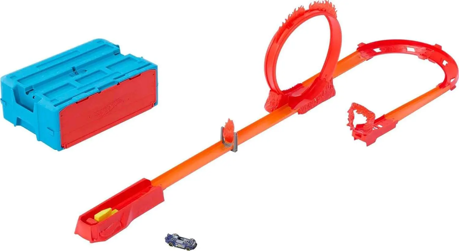 Hot Wheels® Track Set, Fire-Themed Track Set & 1 Hot Wheels® Car, 16 Track-Building and Stunting Components in Stackable Toy Storage Box view 2