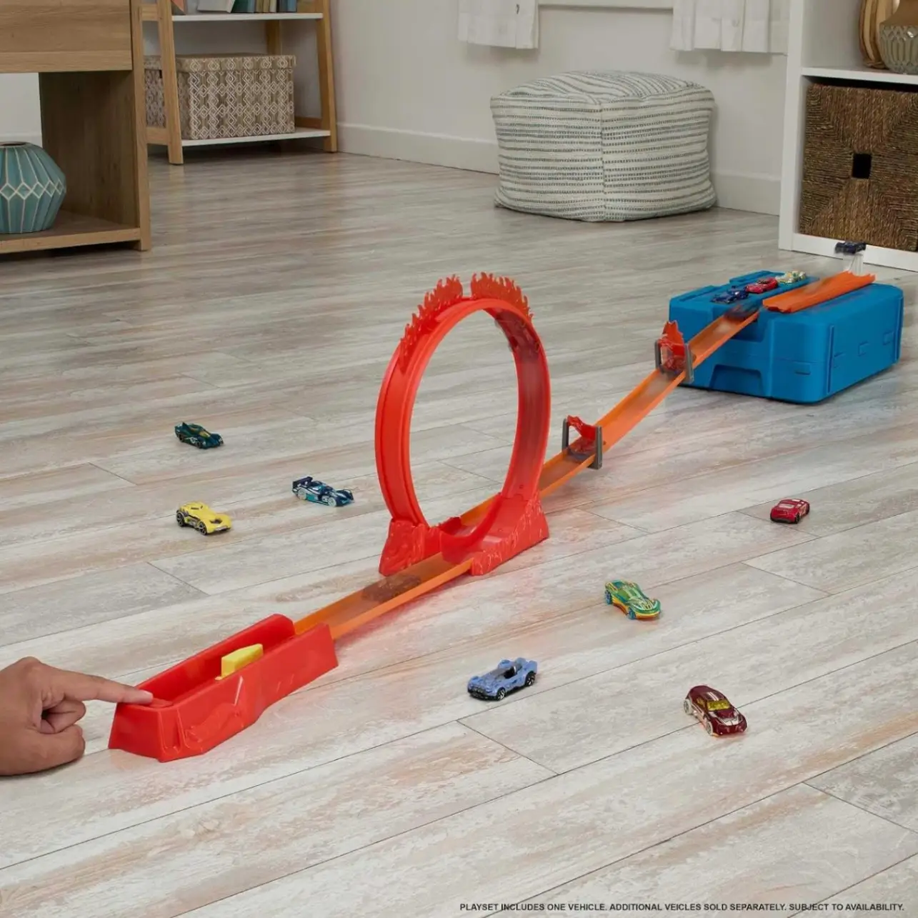 Hot Wheels® Track Set, Fire-Themed Track Set & 1 Hot Wheels® Car, 16 Track-Building and Stunting Components in Stackable Toy Storage Box view 6