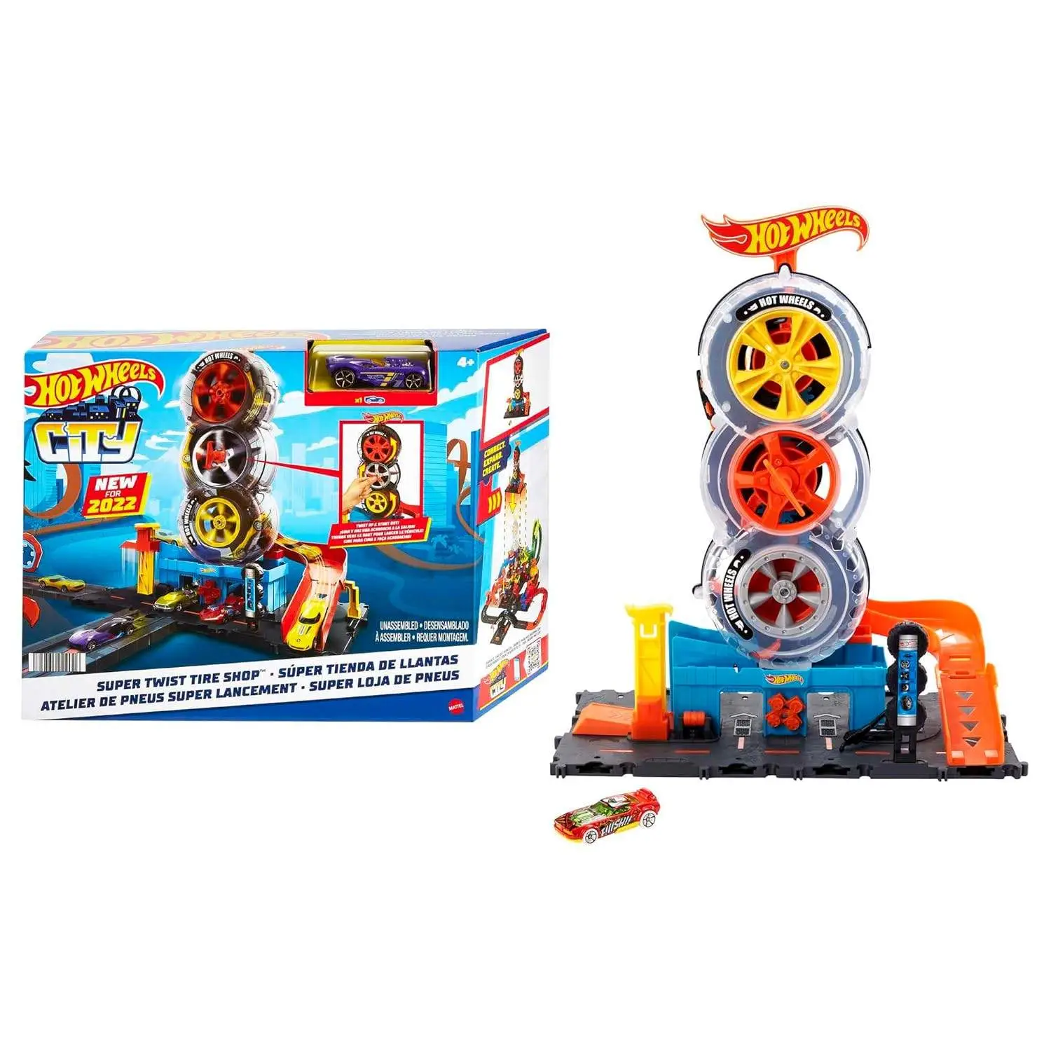 Hot Wheels City Super Twist Tire Shop™ Playset, Spin The Key to Make Cars Travel Through The Tires, Includes 1 Hot Wheels® Car, Gift for Kids 4 to 8 Years Old view 6