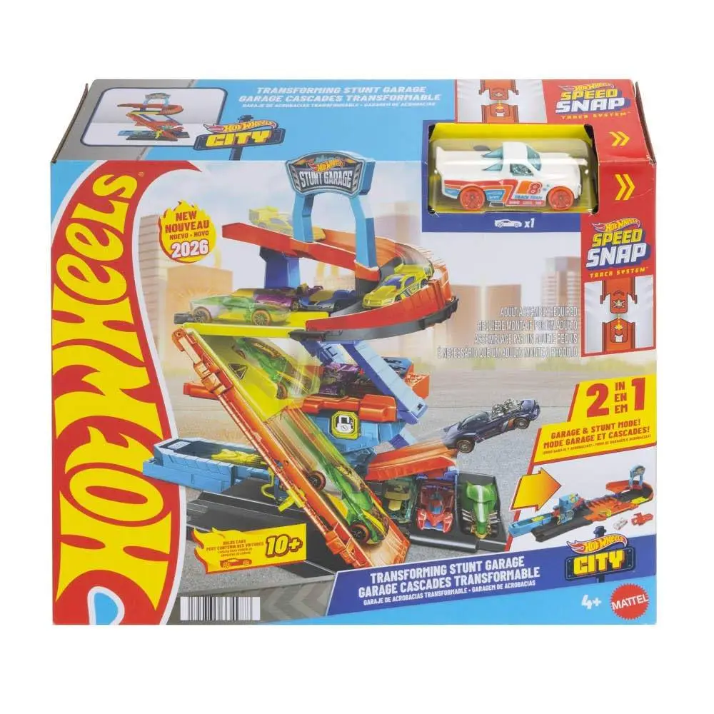 Hot Wheels City Toy Car Track Set, Transforming Stunt Garage Playset & 1:64 Scale Die-Cast Vehicle, Storage for 10+ Cars & Stunting Speedway