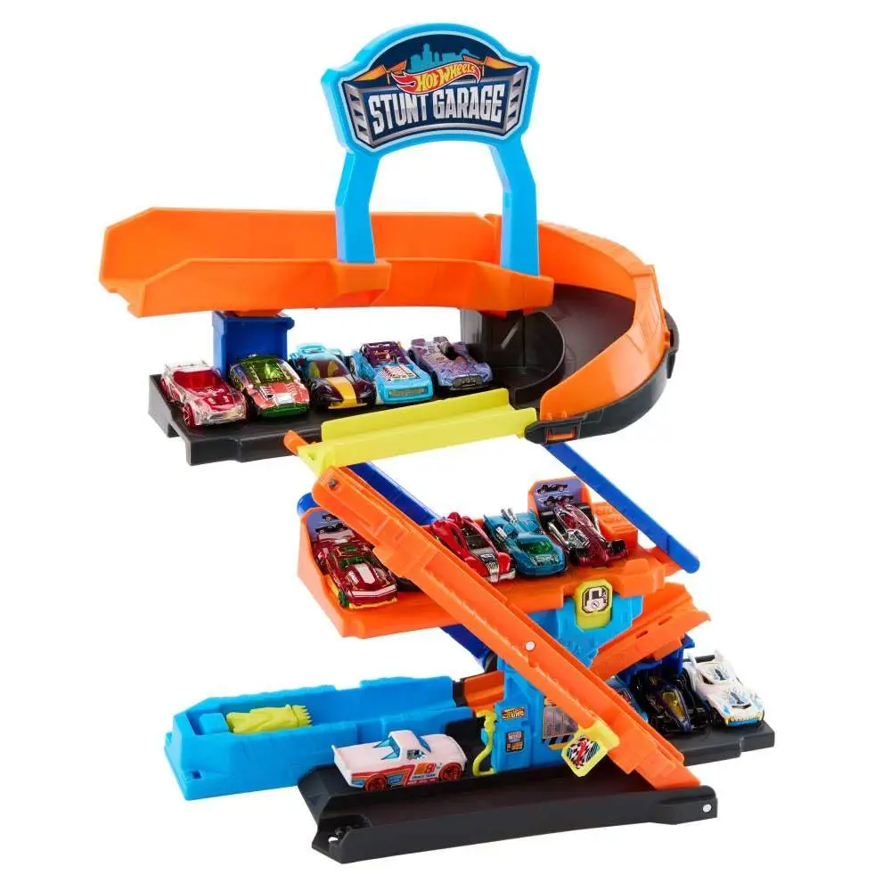 Hot Wheels City Toy Car Track Set, Transforming Stunt Garage Playset & 1:64 Scale Die-Cast Vehicle, Storage for 10+ Cars & Stunting Speedway view 2