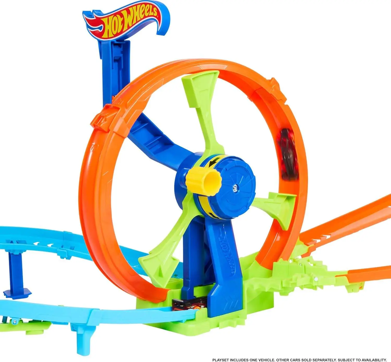 Hot Wheels Toy Car Track Set, Launch and Loop Playset & 1:64 Scale Die-Cast Vehicle, Crash Area on Figure 8 Track with Loop-Kicker Booster view 6