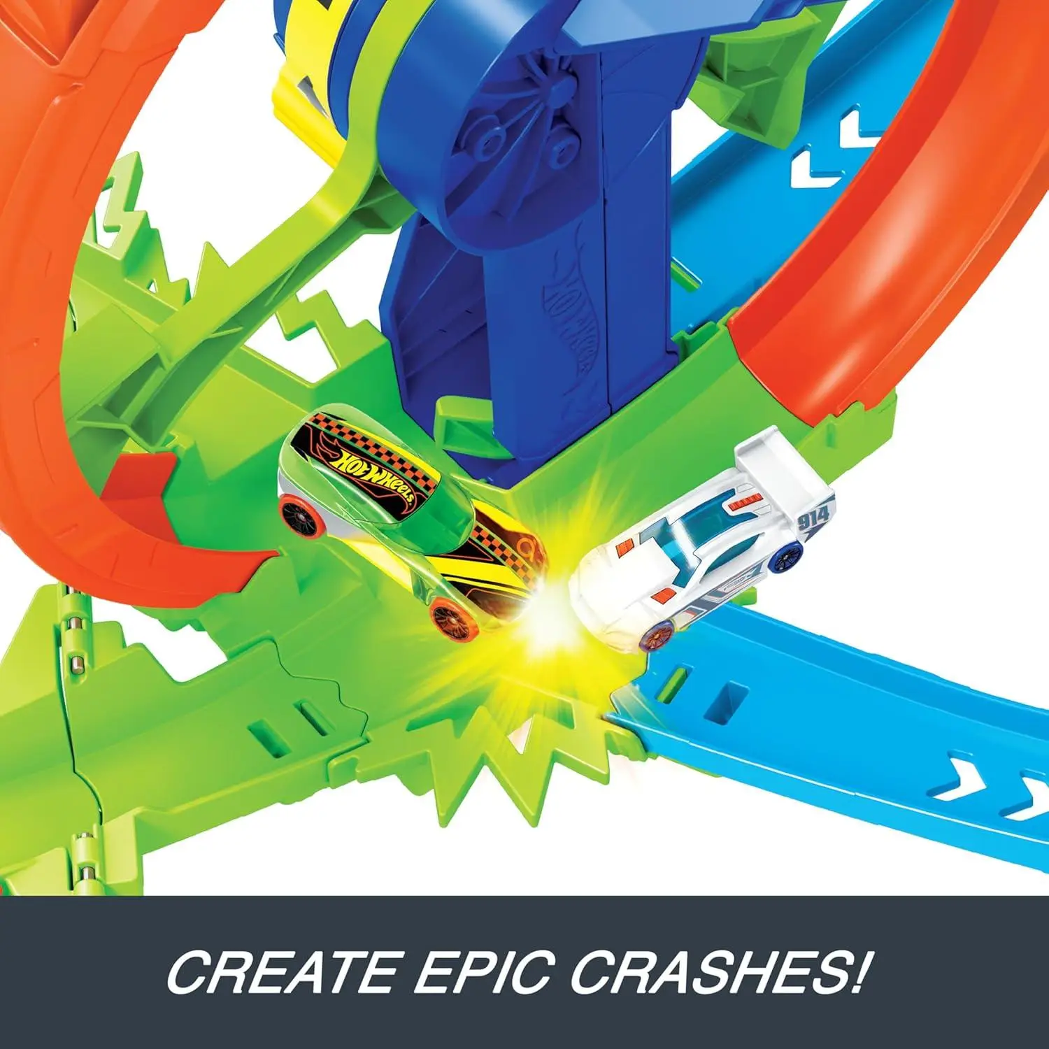 Hot Wheels Toy Car Track Set, Launch and Loop Playset & 1:64 Scale Die-Cast Vehicle, Crash Area on Figure 8 Track with Loop-Kicker Booster view 7