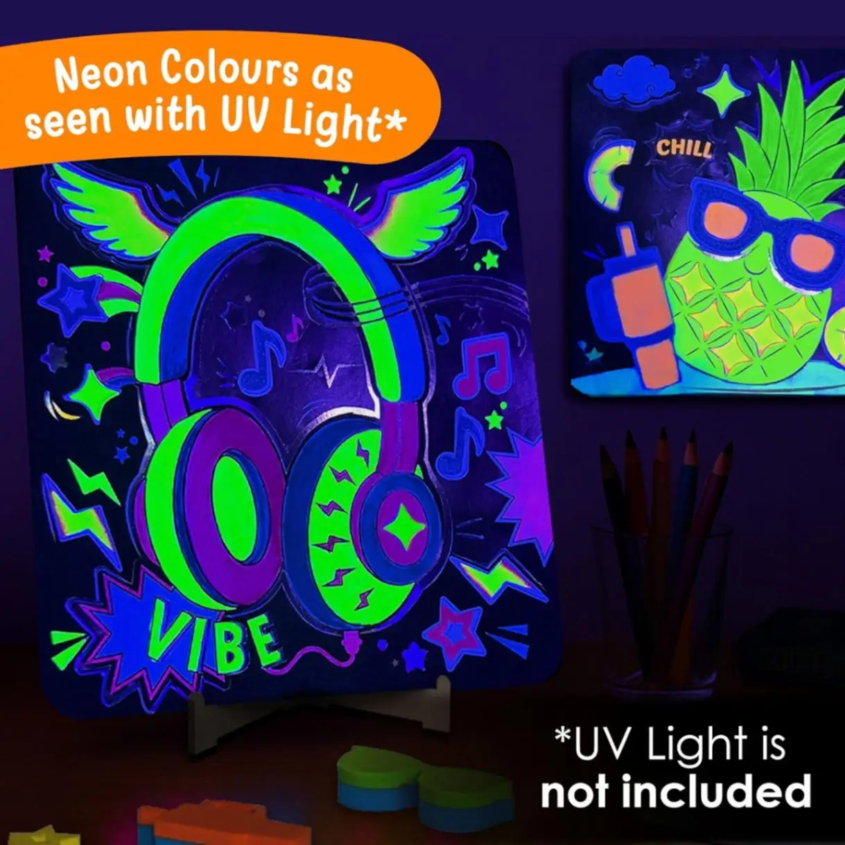 Imagimake DIY Neon Art Kit |Painting & Coloring Kit with Neon Brush Pens & Stamps| Mess Free Art & Craft kit for Kids 8-12 | Gift for Girls & Boys Ages 8,9,10,11,12 view 2