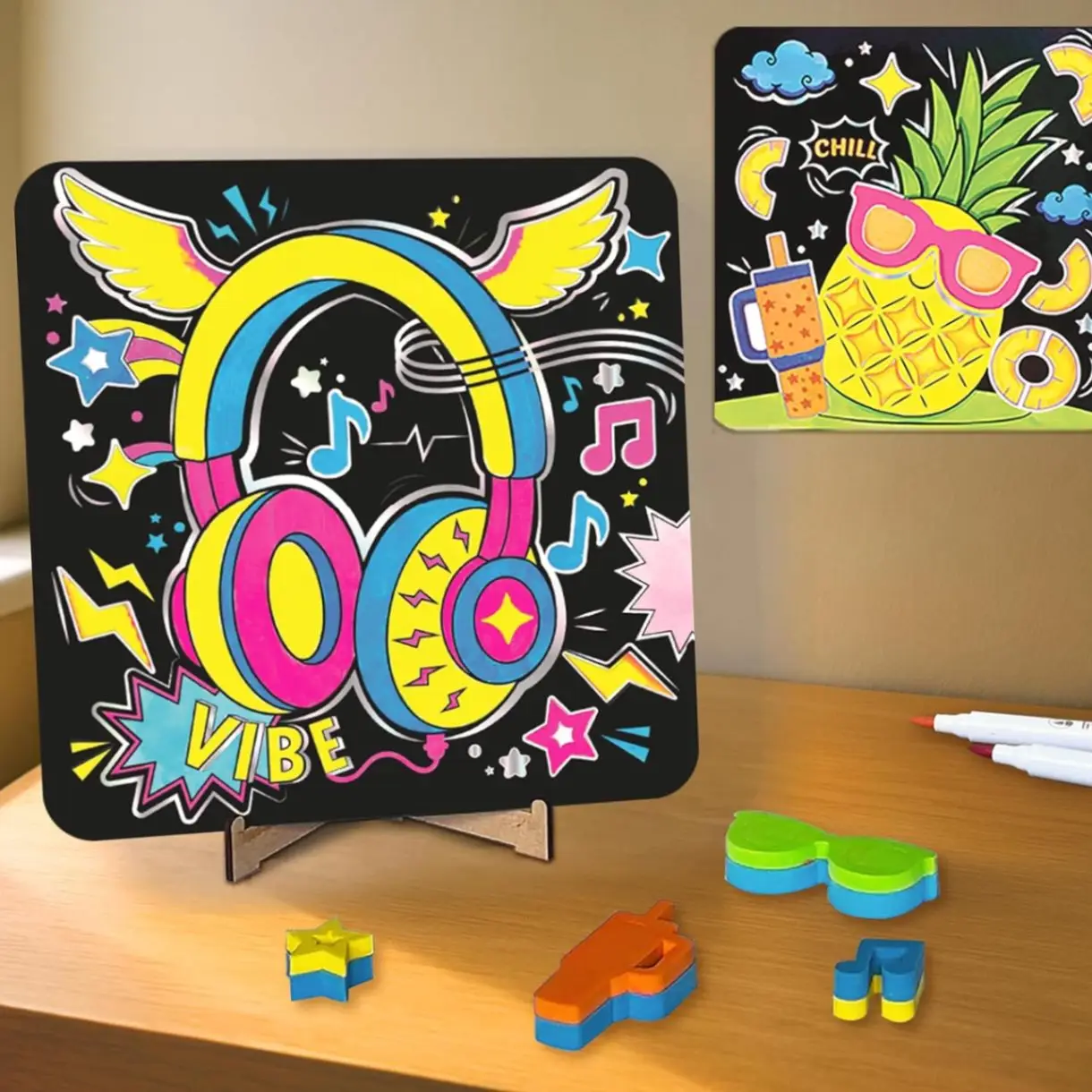 Imagimake DIY Neon Art Kit |Painting & Coloring Kit with Neon Brush Pens & Stamps| Mess Free Art & Craft kit for Kids 8-12 | Gift for Girls & Boys Ages 8,9,10,11,12 view 3