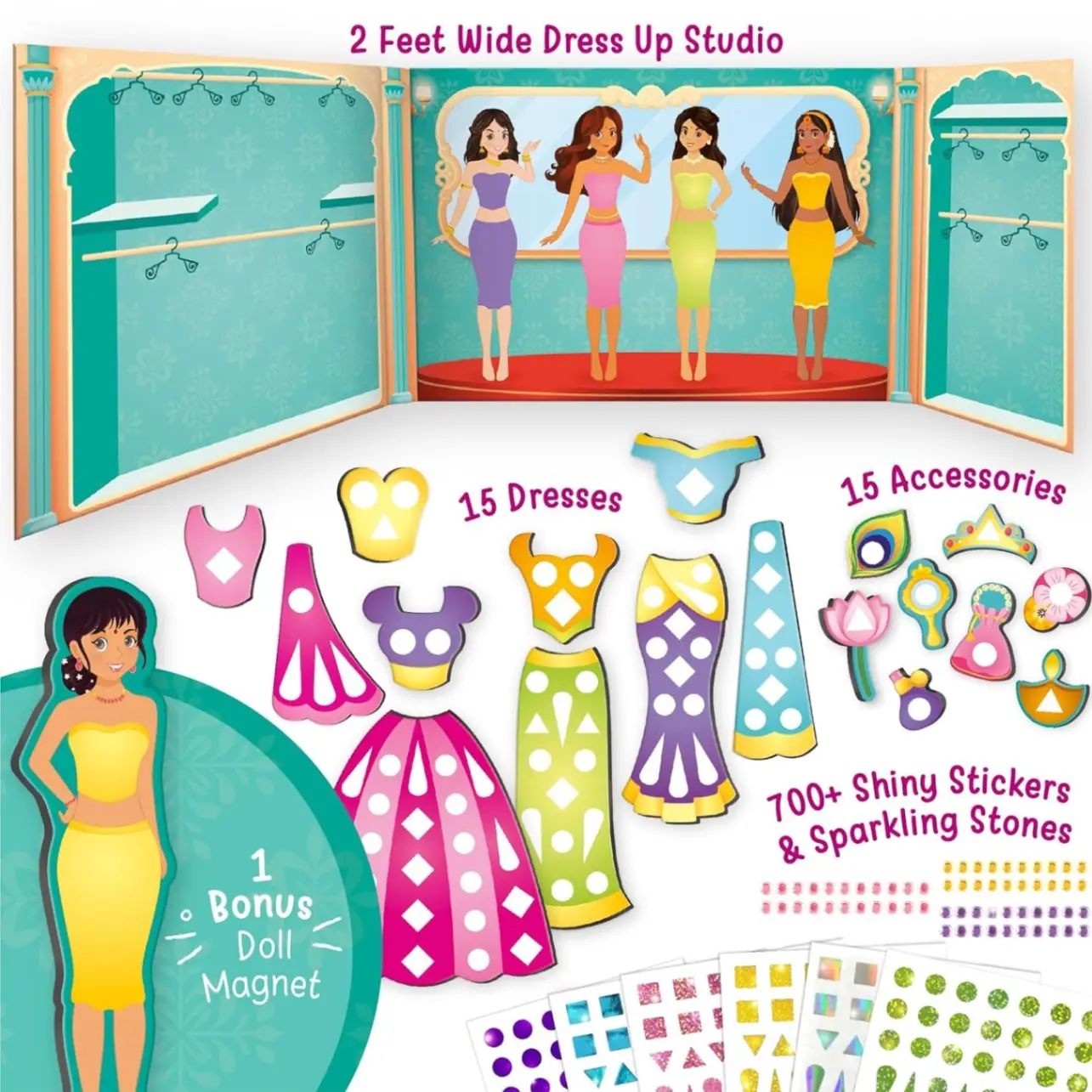 Imagimake DIY Magnetic Dress-Up Indian Princess |Pretend Play Toys for Girls|30 Magnetic Dresses & Accessories|Interchange & Create Unlimited Outfits|Birthday Gift for Girls Ages 3,4,5,6,7,Multicolour view 8