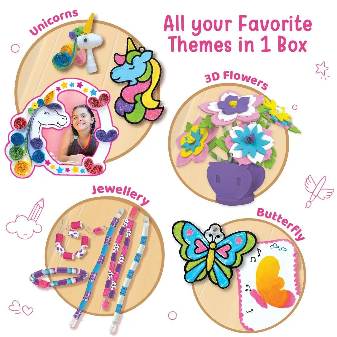 Imagimake Fabulous Craft Kit 5-in-1 Arts & Crafts Set for Kids Glass Painting, Paper Quilling, Stamp Art & More Fun DIY Gift for Girls Ages 5-9 view 5
