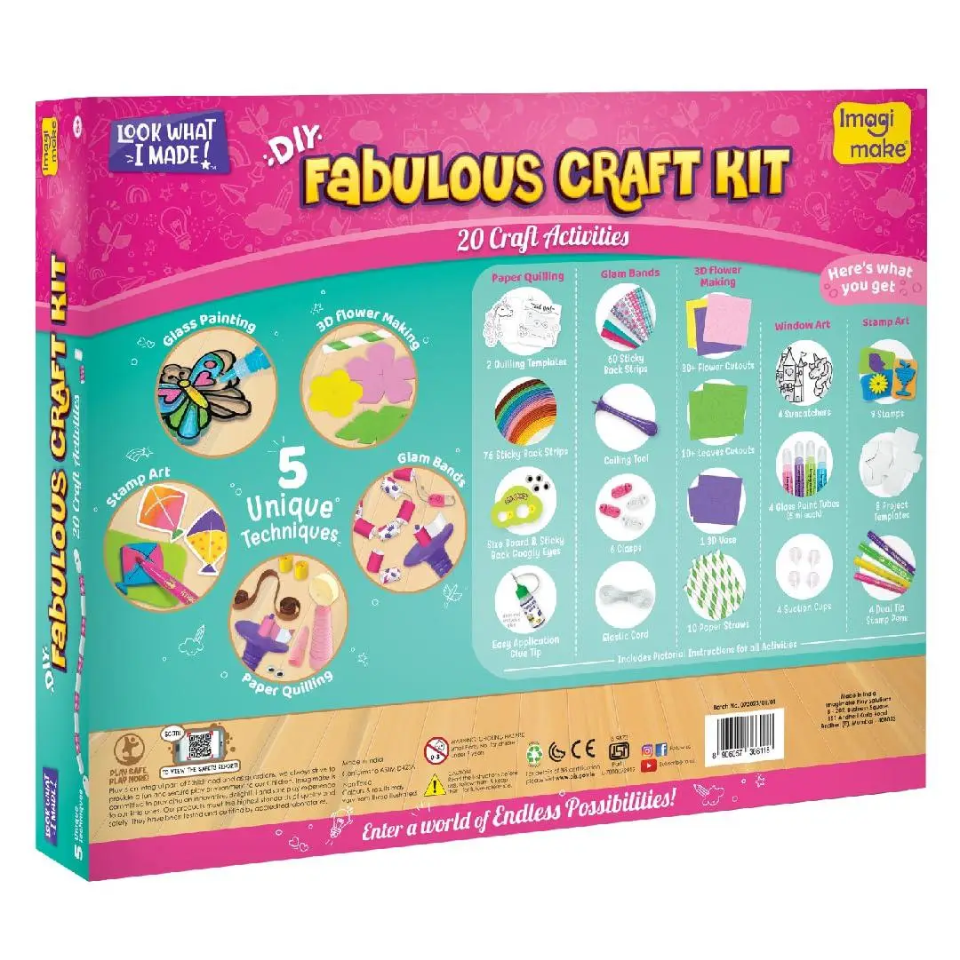 Imagimake Fabulous Craft Kit 5-in-1 Arts & Crafts Set for Kids Glass Painting, Paper Quilling, Stamp Art & More Fun DIY Gift for Girls Ages 5-9 view 7
