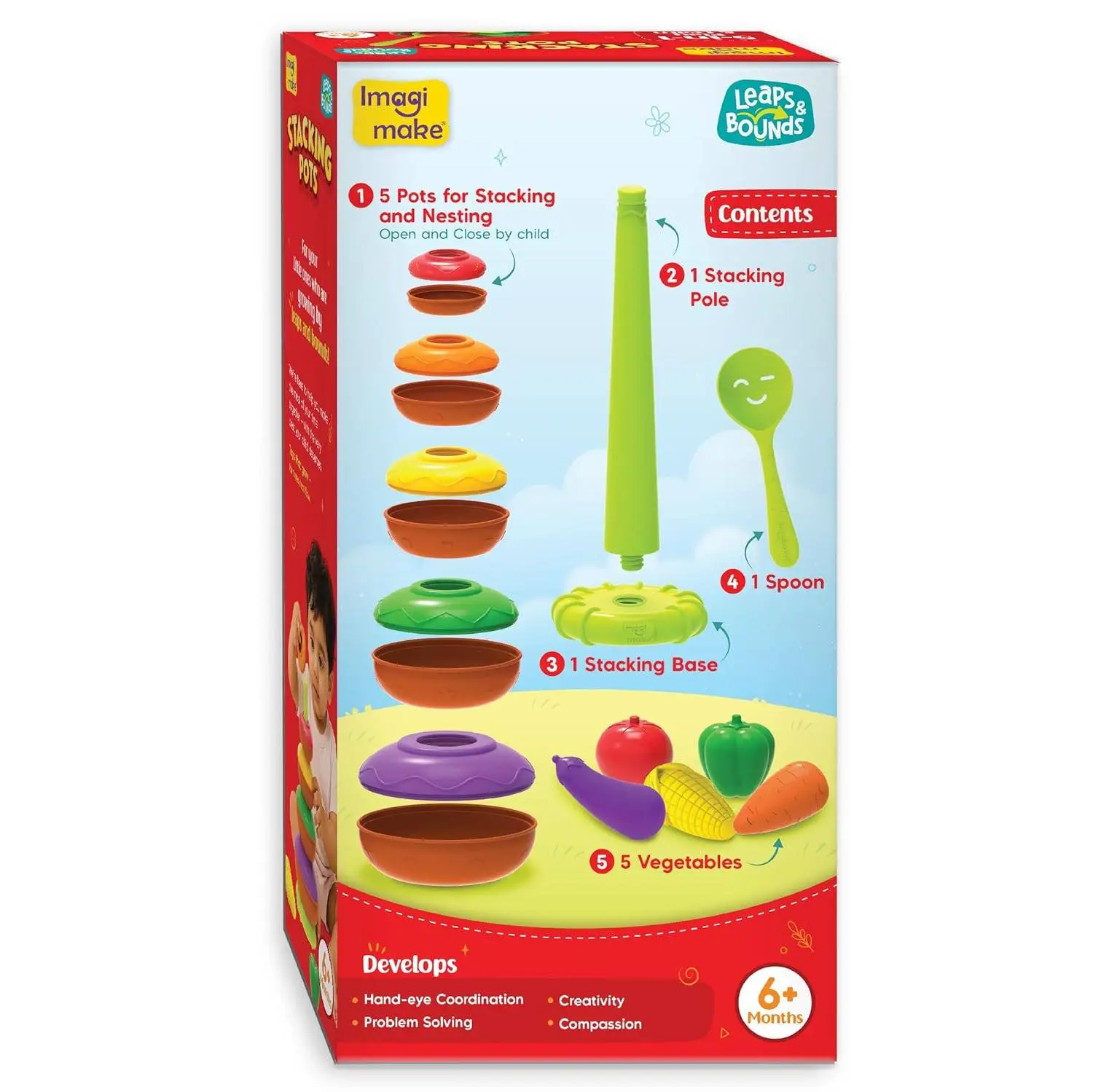 Imagimake Stacking Pots Toys | Leaps & Bounds Baby Toys for 12+ Months | Educational Toy for Toddlers, Infants |5-in-1 Play & Learn | Stacking, Nesting, Pretend Play | Gift for Kids 1+Year Old view 3
