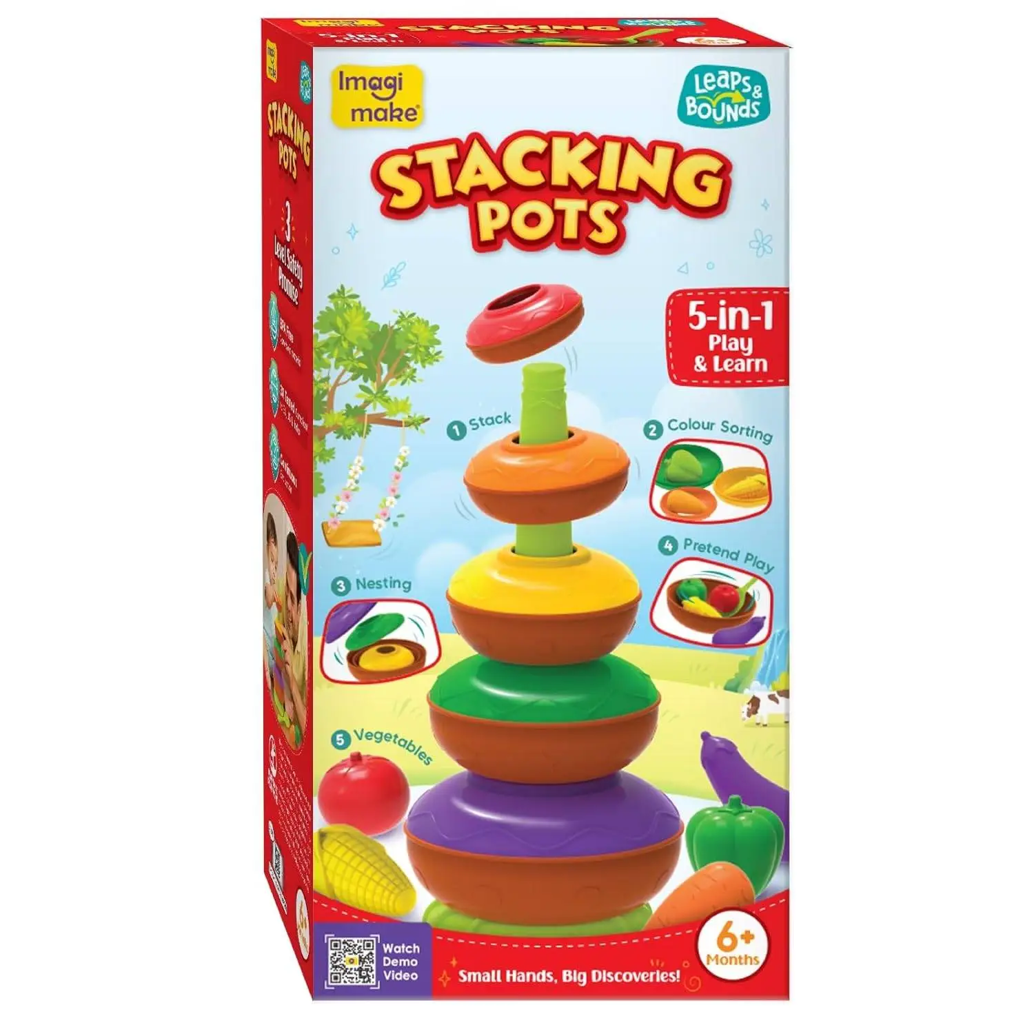 Imagimake Stacking Pots Toys | Leaps & Bounds Baby Toys for 12+ Months | Educational Toy for Toddlers, Infants |5-in-1 Play & Learn | Stacking, Nesting, Pretend Play | Gift for Kids 1+Year Old view 4