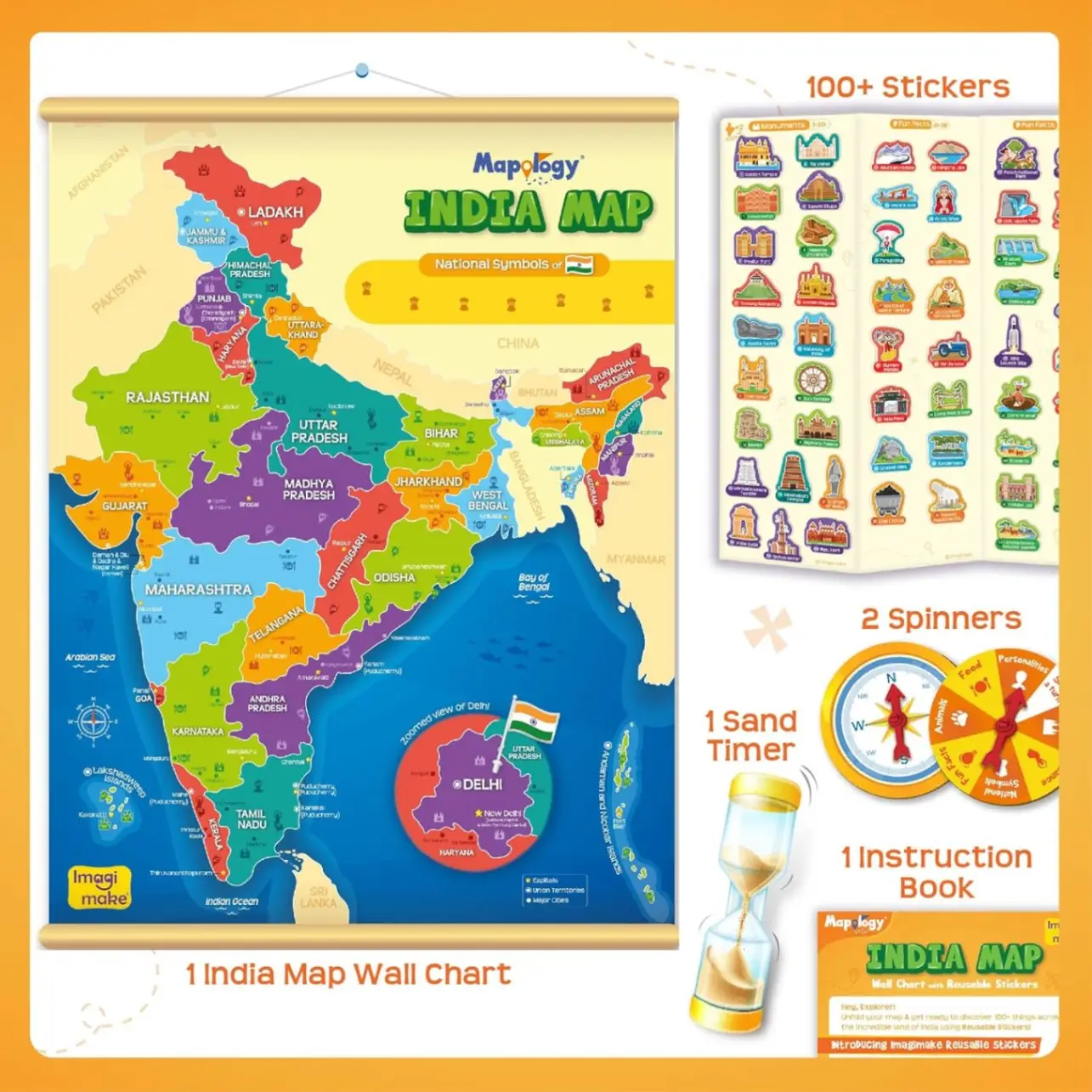 Imagimake Mapology India Map with Reusable Stickers | Educational Toy | Kids Learning Toys For Age 6 Years+ | Best Birthday Gift for Kids Age 5,6, 7, 8 view 8