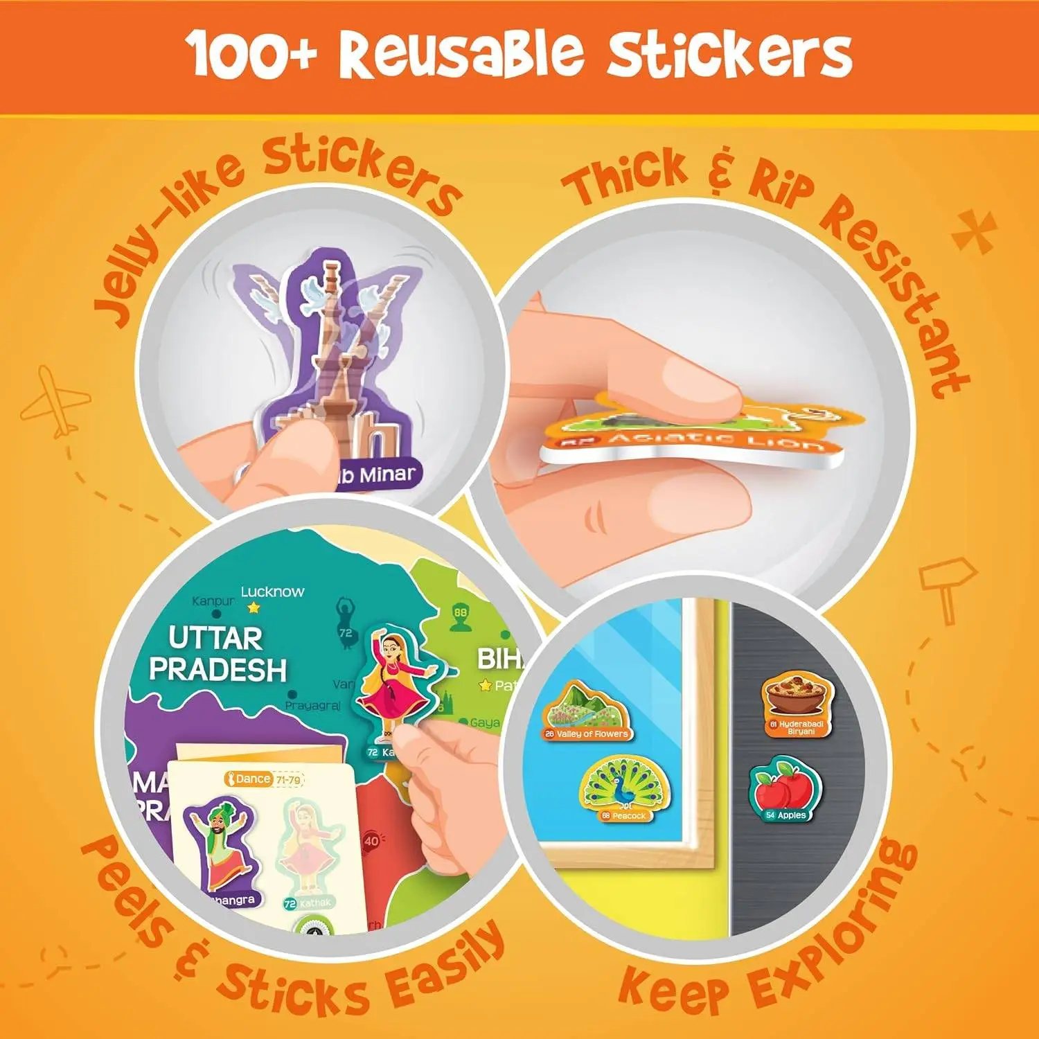Imagimake Mapology India Map with Reusable Stickers | Educational Toy | Kids Learning Toys For Age 6 Years+ | Best Birthday Gift for Kids Age 5,6, 7, 8 view 9