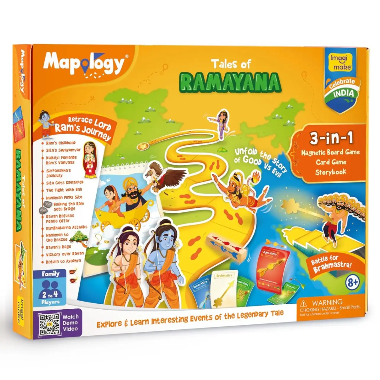 Imagimake Mapology Tales of Ramayana | 3-in-1 Fun Family Board Game | Magnetic Path Puzzle | Ramayana Storybook | Trump Cards| Gifts for Kids Age 8,9,10,11,12