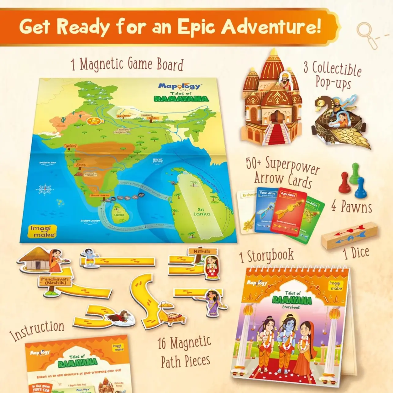 Imagimake Mapology Tales of Ramayana | 3-in-1 Fun Family Board Game | Magnetic Path Puzzle | Ramayana Storybook | Trump Cards| Gifts for Kids Age 8,9,10,11,12 view 9