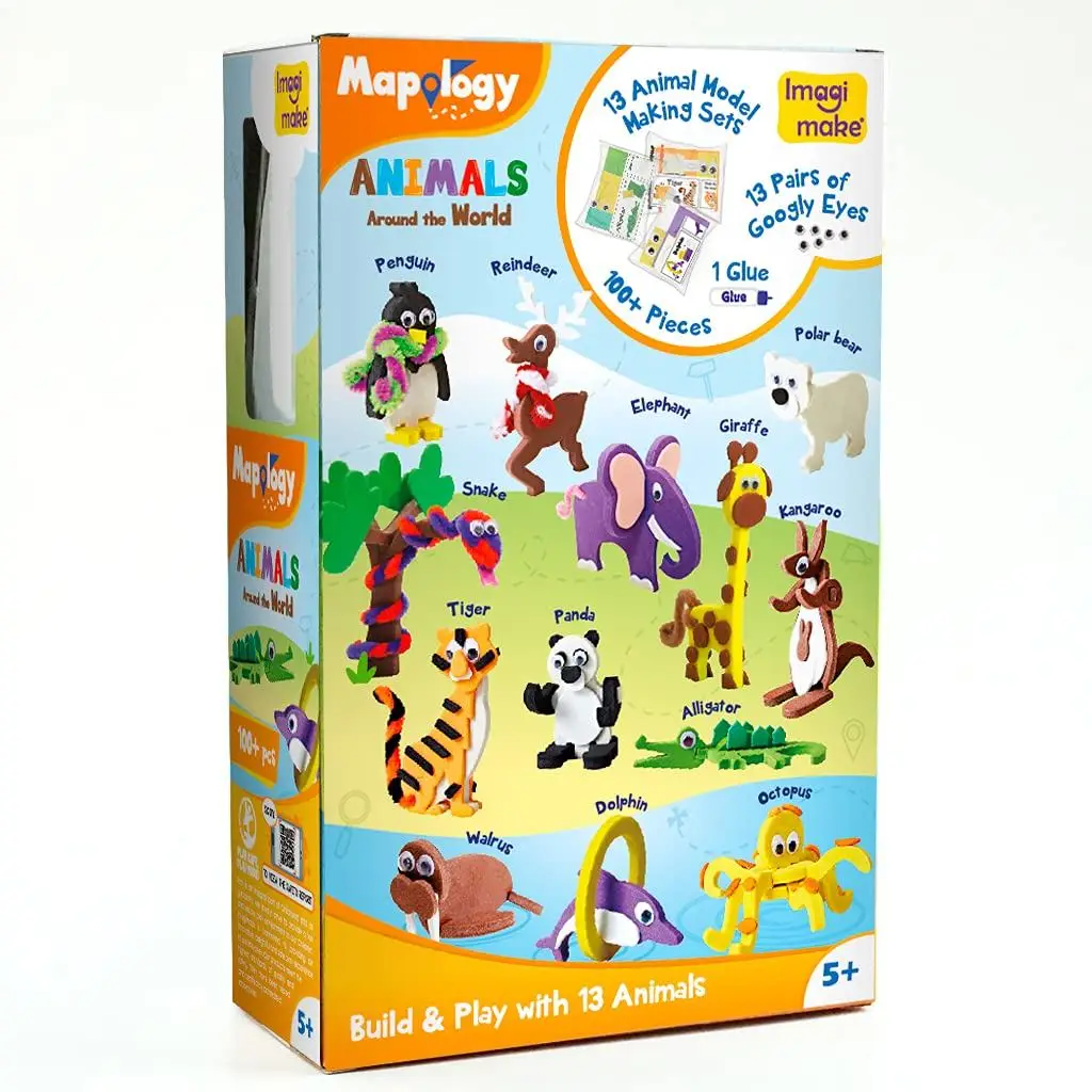 Imagimake Mapology Animals Around The World | Make 13 Miniature Models | 3D Puzzle for Kids | Birthday Gift for Girls & Boys | Educational Toys for 5,6,7,8,9 Years
