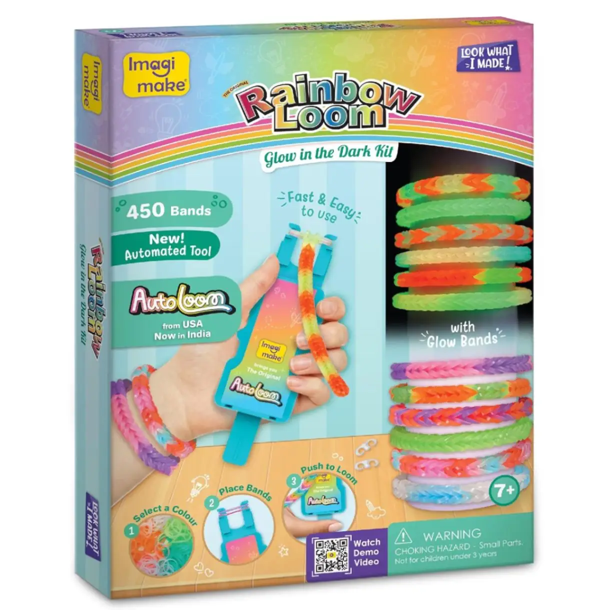 Imagimake Rainbow Loom Glow in the Dark Kit | Bracelet Making kit with 450+ Bands & Clips | Auto Loom Tool |DIY Art & Craft Kit |Travel Toys | Creative Gift for Girls Age 7+