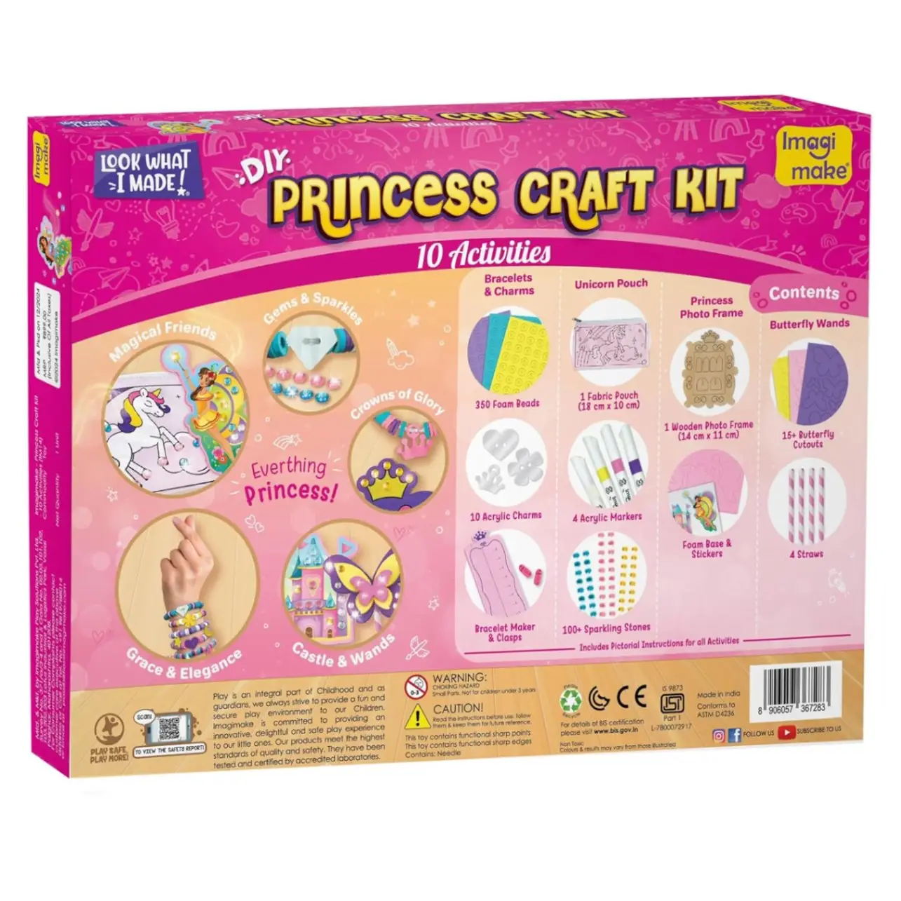 Click to see full view Imagimake Princess Craft Kit | 10 Mess-Free Activities | DIY Flat Bead Bracelets, Unicorn Pouch, Butterfly Wands & Photo Frame | 400+ Craft Supplies | Birthday Gift for Girls | Art Kit for Kids 6-12 view 6