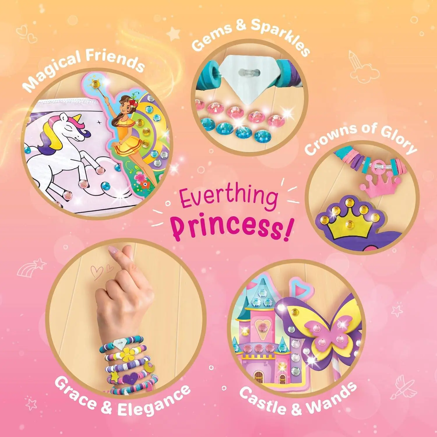 Click to see full view Imagimake Princess Craft Kit | 10 Mess-Free Activities | DIY Flat Bead Bracelets, Unicorn Pouch, Butterfly Wands & Photo Frame | 400+ Craft Supplies | Birthday Gift for Girls | Art Kit for Kids 6-12 view 7