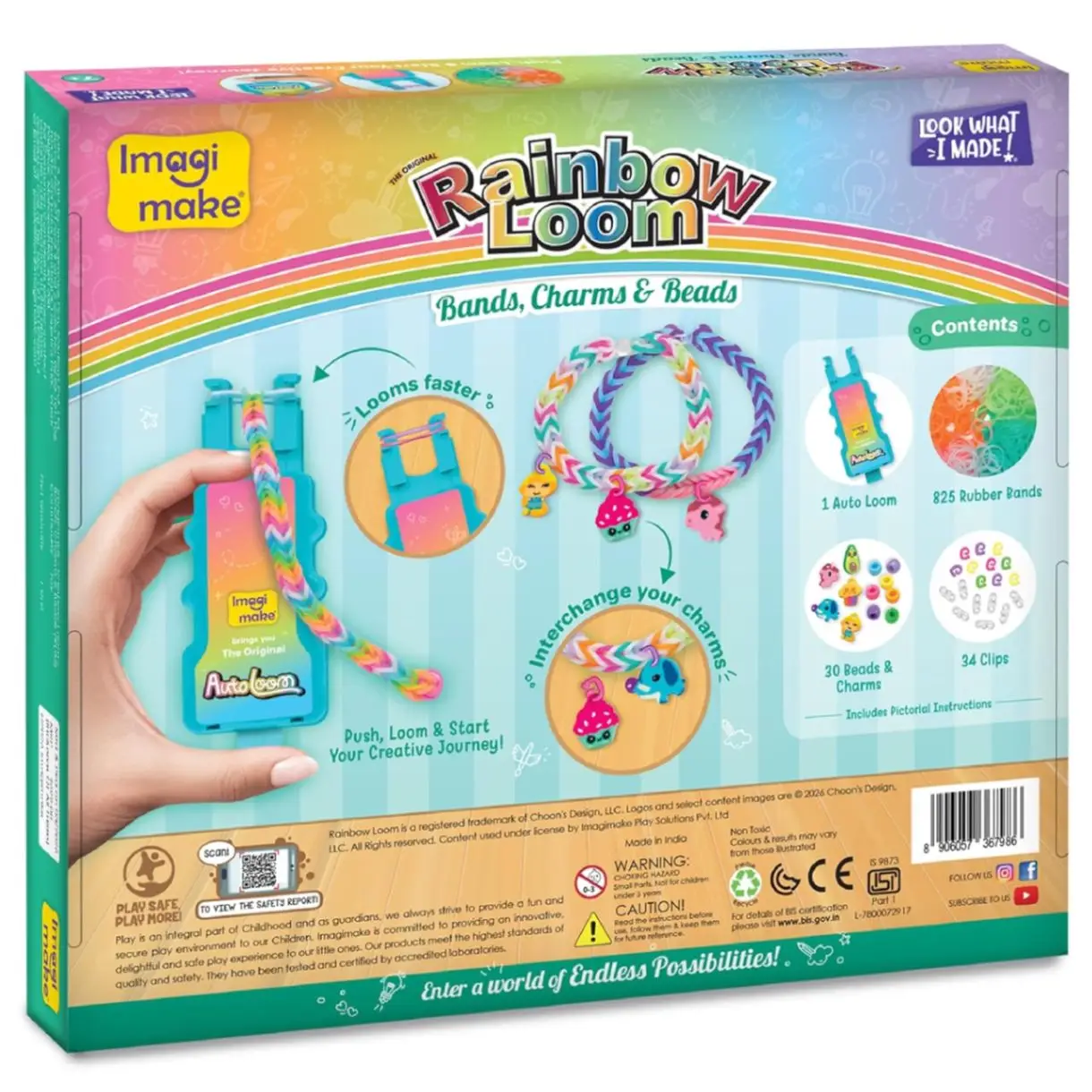 Imagimake Rainbow Loom Bracelet Making Kit |825+ Bands, Charms & Beads with Auto Loom Tool | DIY Art & Craft Kit | Travel Toys | Creative Gift for Girls Age 7+ view 7