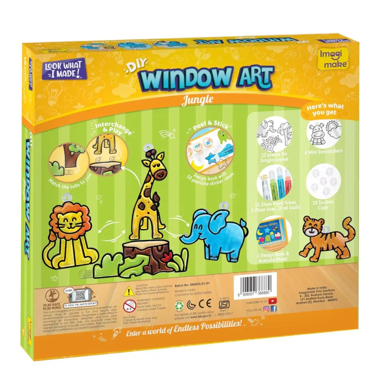 Imagimake Window Art Jungle|Glass Painting Kit|Sun Catcher|Art and Craft Kit|Toys for Girls & Boys|DIY Kit for Kids|Birthday Gift for Girls & Boys 5+ Years,Multicolor view 7