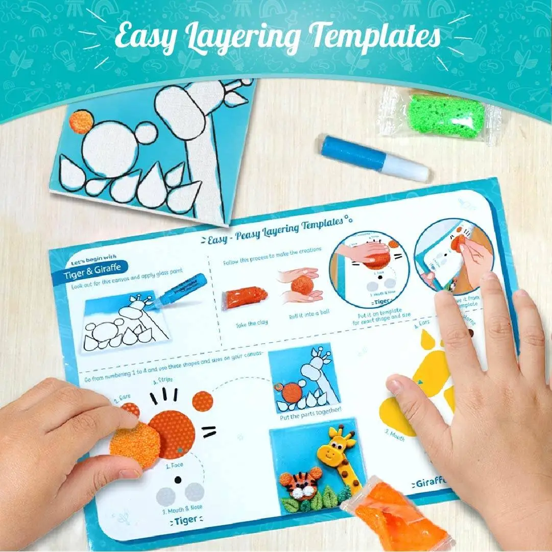Imagimake Clay Murals - Jungle - Modelling Clay & Glass Paint - 5 Designs - Art & Craft Kit - Age 5 Years+, Multicolor view 3