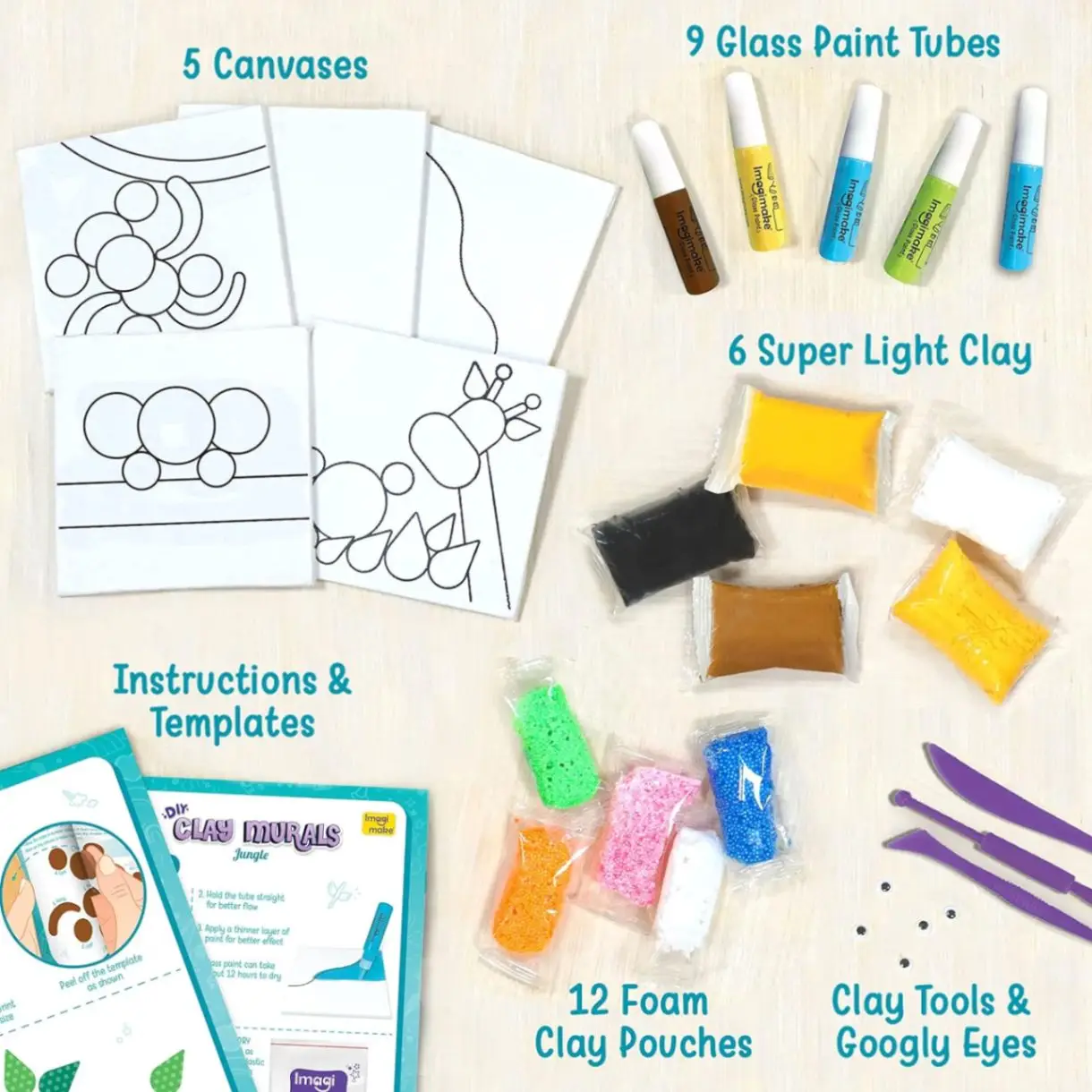 Imagimake Clay Murals - Jungle - Modelling Clay & Glass Paint - 5 Designs - Art & Craft Kit - Age 5 Years+, Multicolor view 5