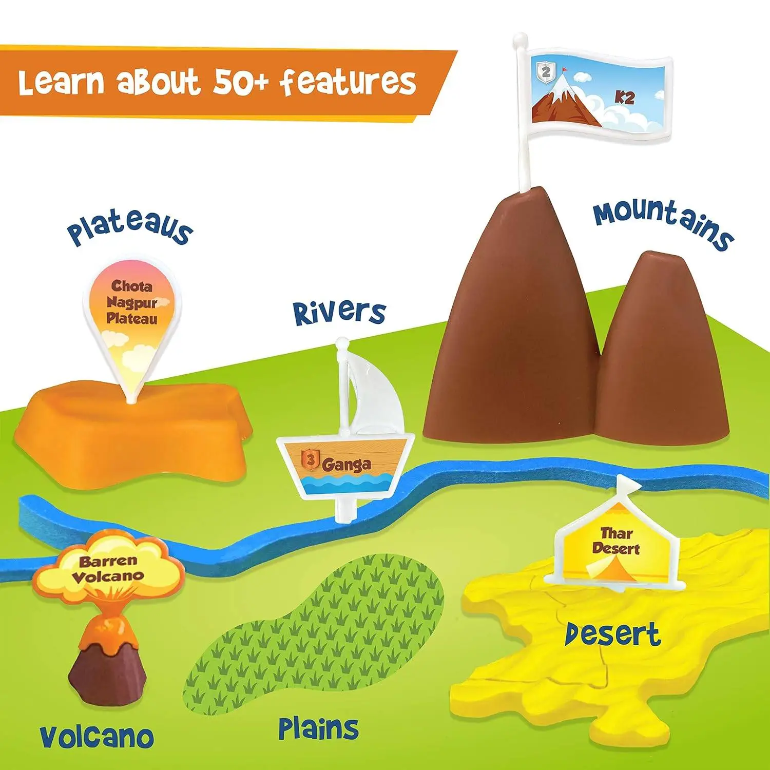 Imagimake Kid's Mapology - Physical Features of India Learn 50+ Geographical Features Like Mountains, Rivers, Plateaus Educational Toy and Learning Aid Puzzles for Age 5 Years+,Multicolor view 2