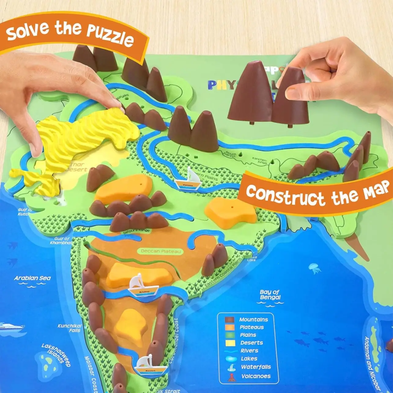 Imagimake Kid's Mapology - Physical Features of India Learn 50+ Geographical Features Like Mountains, Rivers, Plateaus Educational Toy and Learning Aid Puzzles for Age 5 Years+,Multicolor view 3