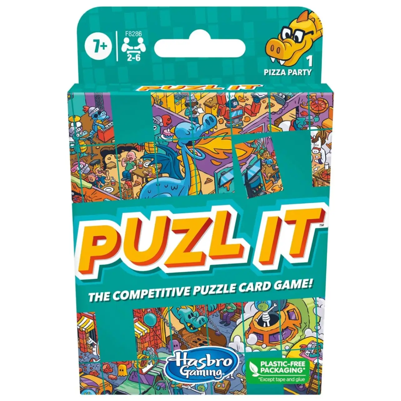 Hasbro Gaming Puzl It Game,Competitive Puzzle Card for Ages 7 and Up, Kids,Family for 2 to 6 Players, Pizza Party Theme, Puzzle Games