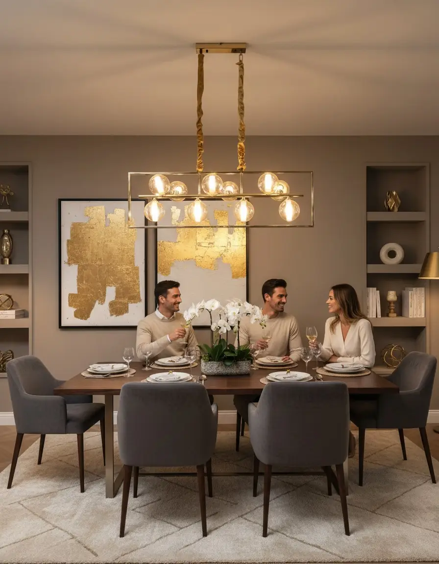 Elegant Gold Frame Chandelier - 8827-10 Amber