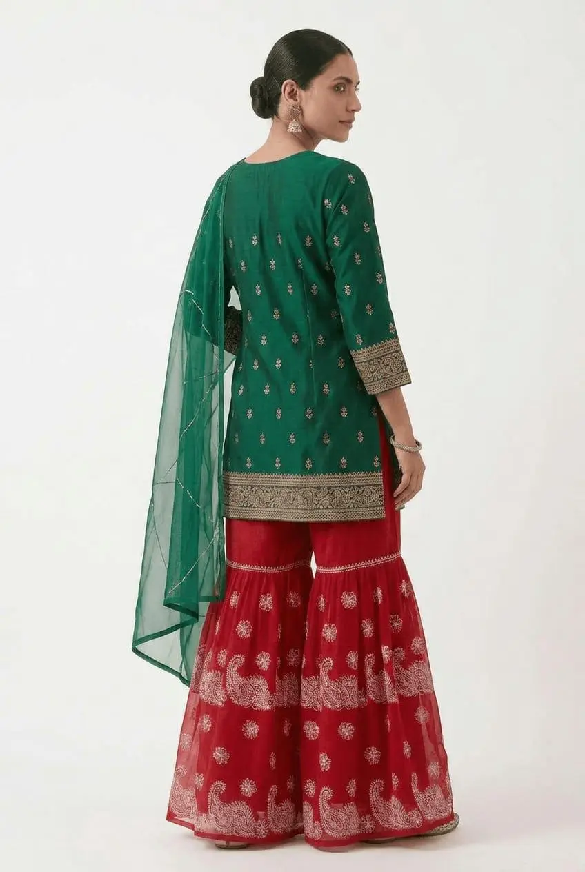 women Garara triple layer Chiffon bhakiya fanda - Red view 3
