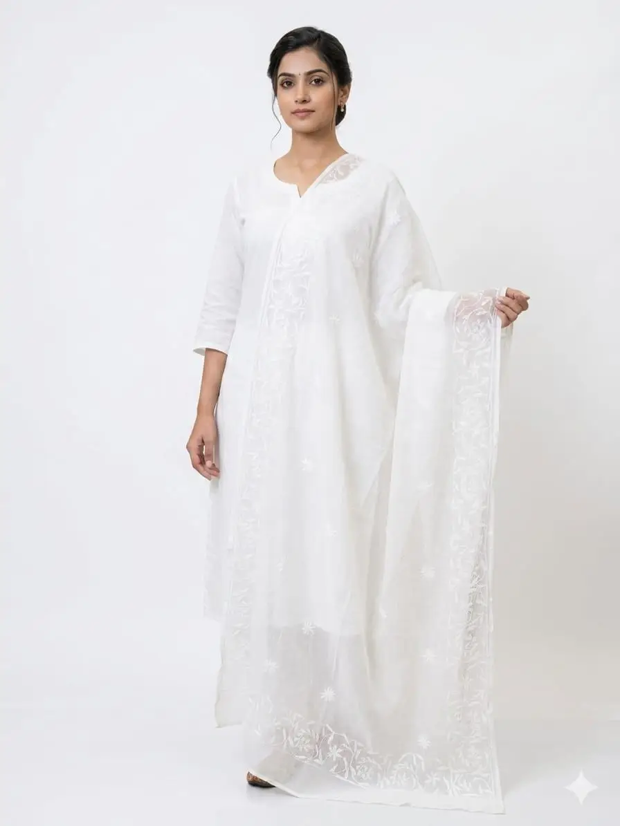 Chikan Dupatta by Lucknow Chikan Factory