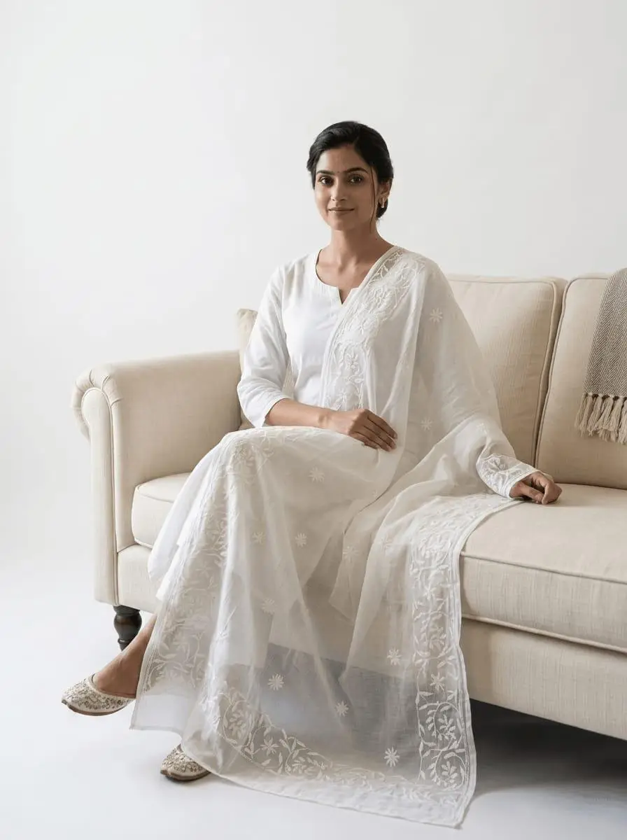 Chikan Dupatta by Lucknow Chikan Factory view 2