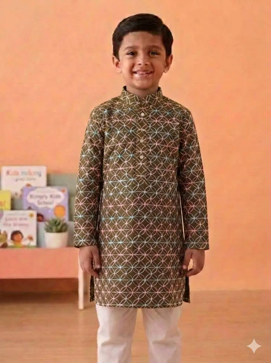 LCF chikan kids kurta set | Chanderi | full jaal work - Brown