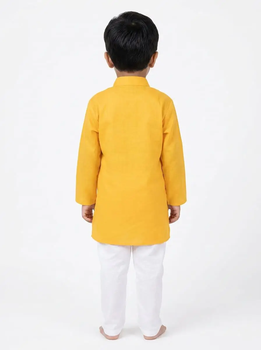 LCF Khadi Cotton Plane Kurta Set for Kid Boys - Yellow view 3