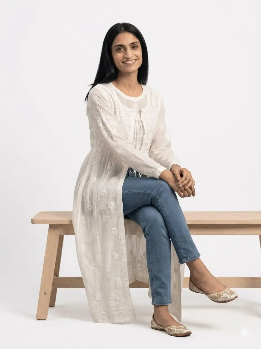 LCF Women's soft cotton Shrug with Ghass Patti Work view 2