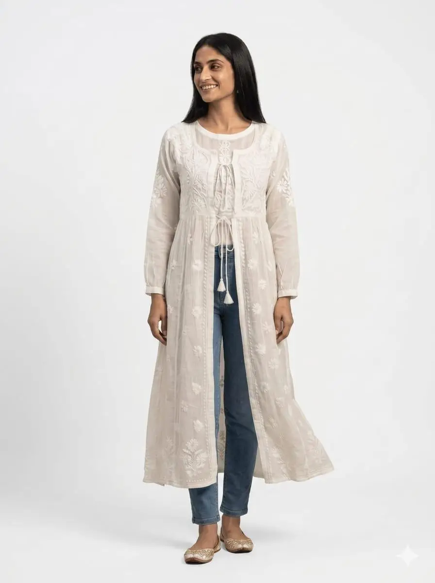 LCF Women's soft cotton Shrug with Ghass Patti Work view 3
