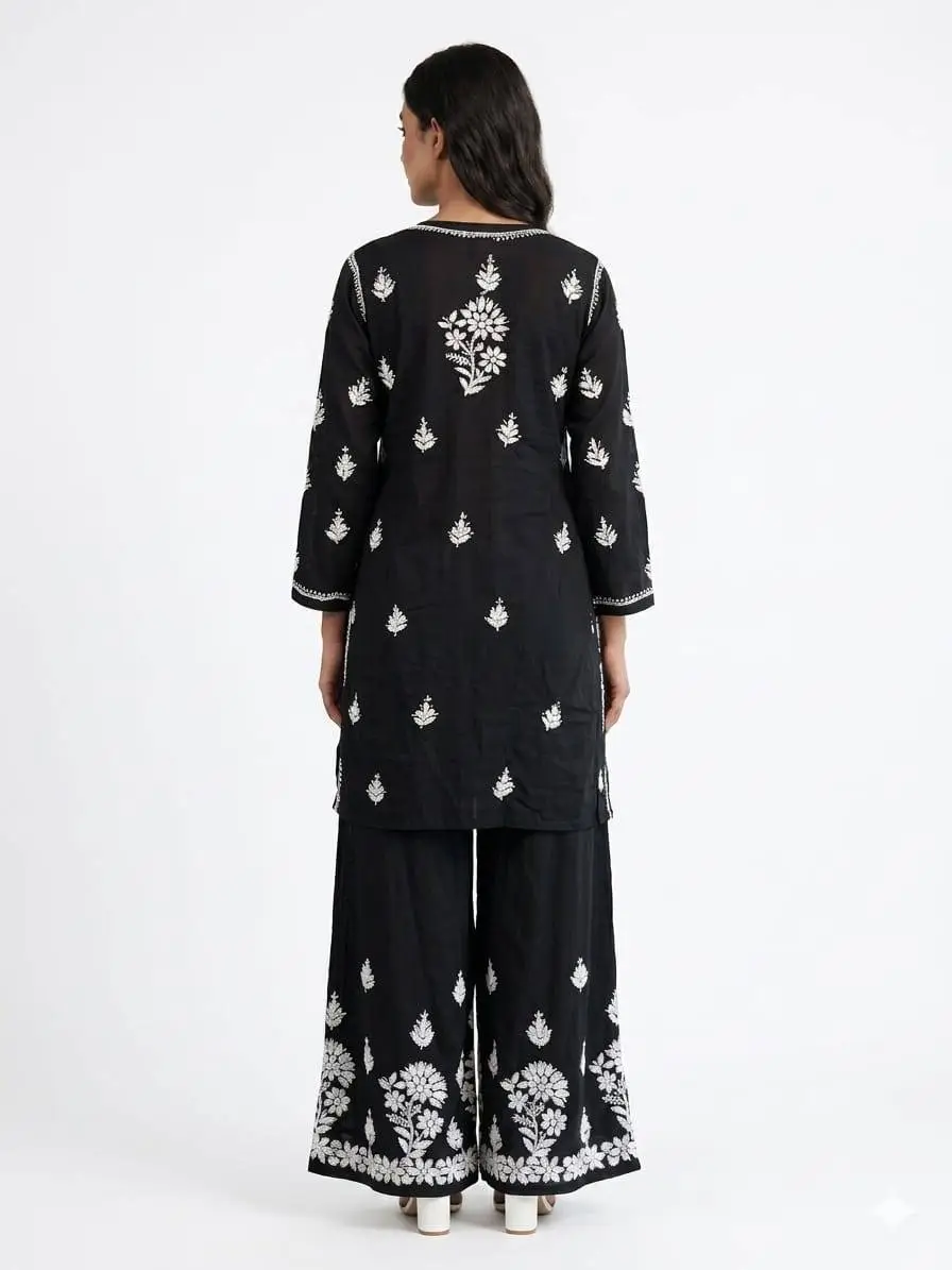 LCF Women's reyon coord-set Ghass Patti Work - Black view 2