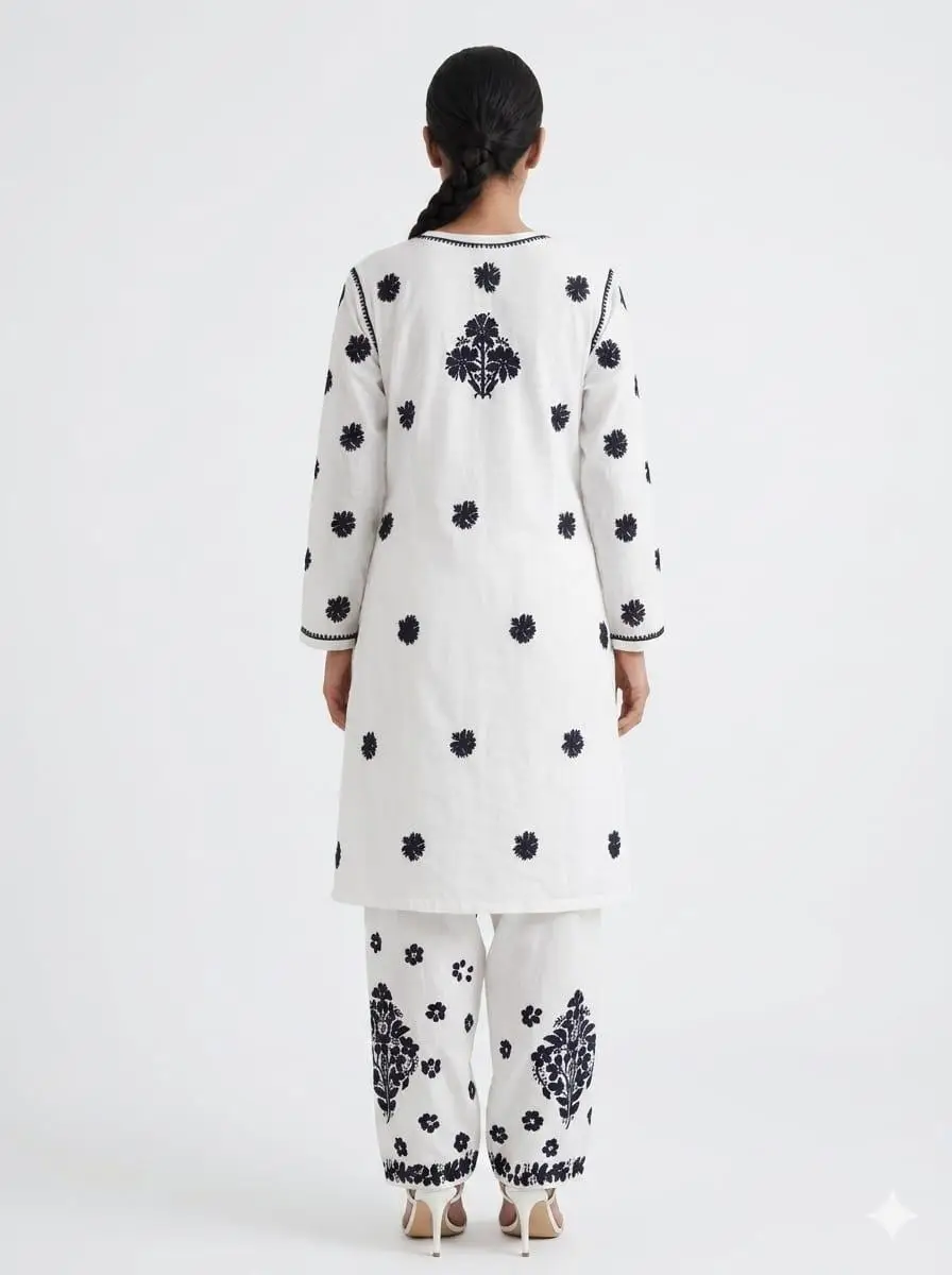 LCF Women's Reyon coord-set Ghass Patti Work - White view 2