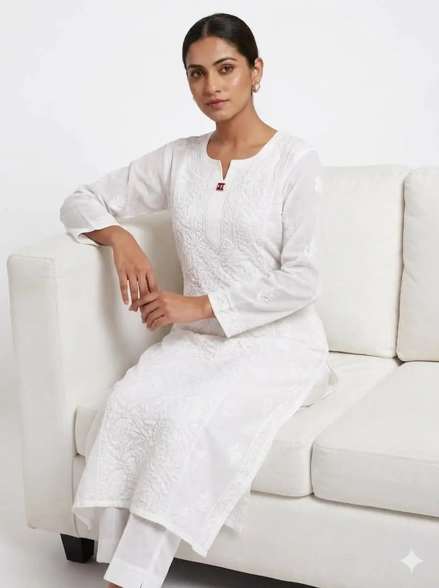 LCF Women's Viscose Long Straight Kurti With Bakhiya Fanda Work - Style 1 view 2