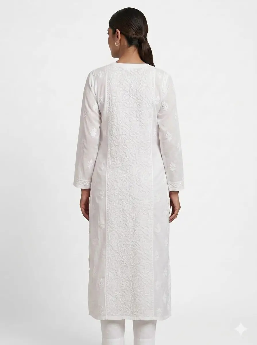 LCF Women's Viscose Long Straight Kurti With Bakhiya Fanda Work - Style 1 view 3