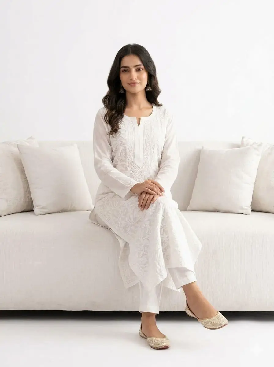LCF Women's Viscose Long Straight Kurti With Bakhiya Fanda Work - Style 2 view 2