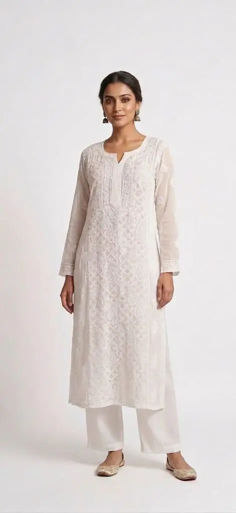 LCF Women's Viscose Long Straight Kurti With Bakhiya Fanda Work - Style 3 view 3