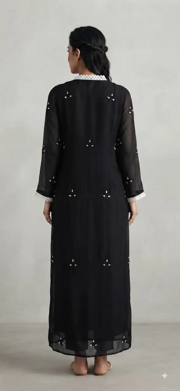LCF Chikan Embroidered MIRROR WORK ANGRAKHA - BLACK view 2