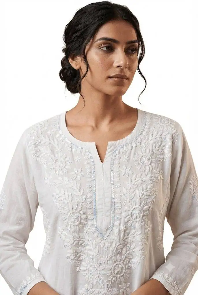 LCF Women's Mal Cotton Dyable Long Kurti With Ghass Patti Work view 3