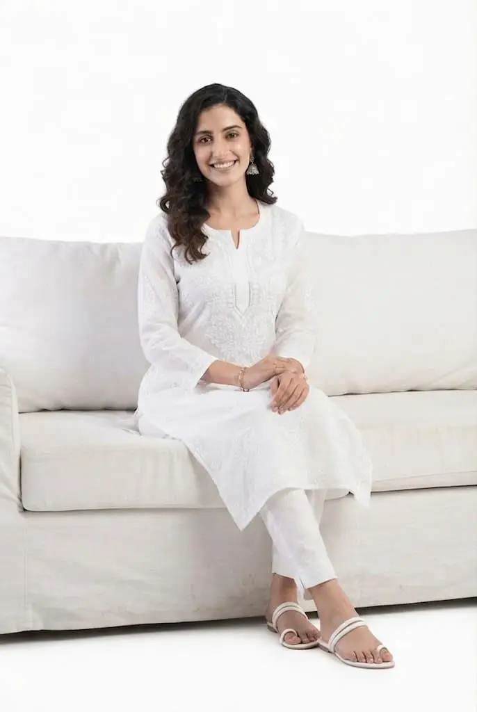 LCF Women's Mal Cotton Dyable Long Kurti With Ghass Patti Work view 4
