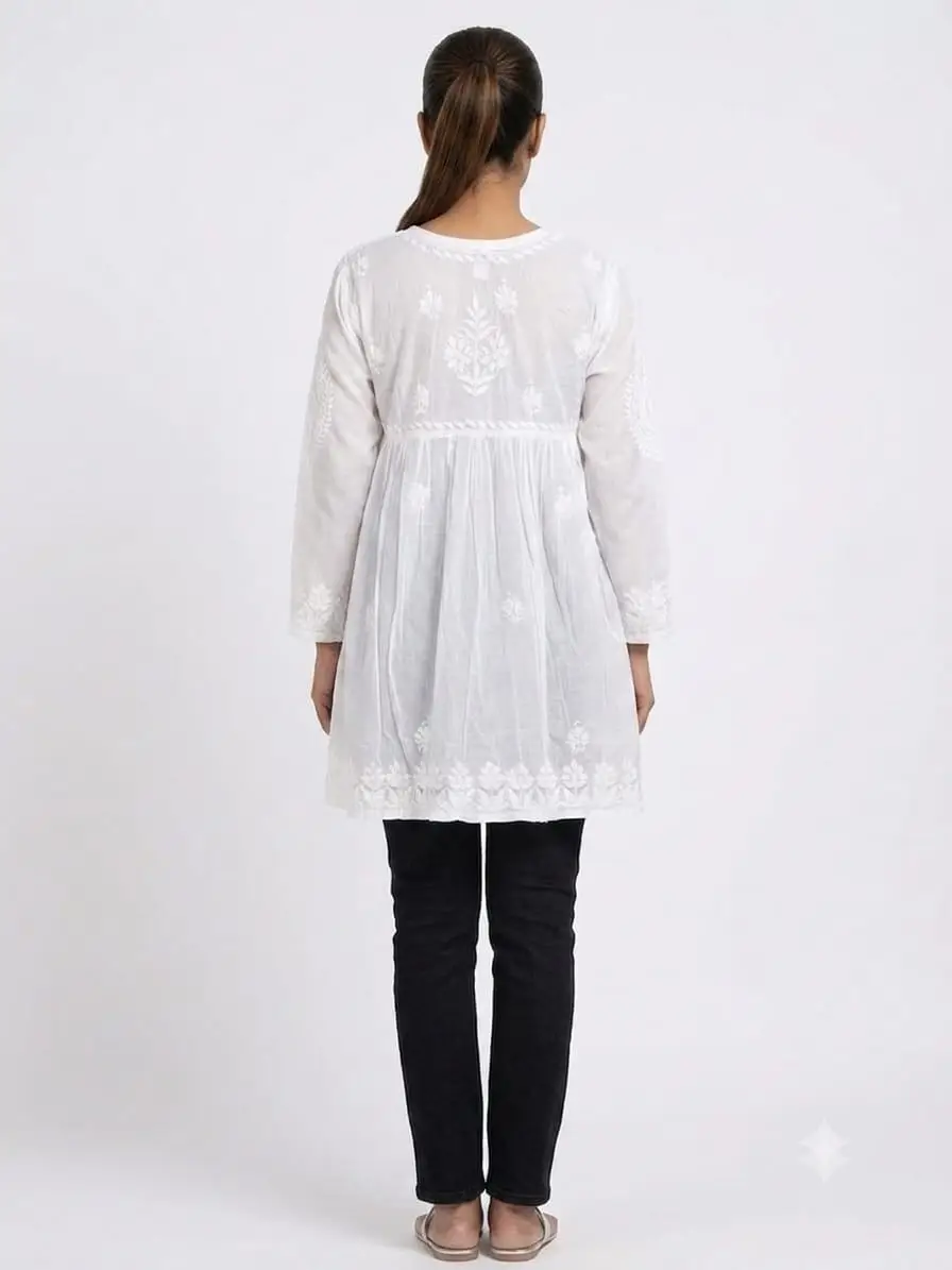 LCF soft cotton short chikankari kurti - White view 3