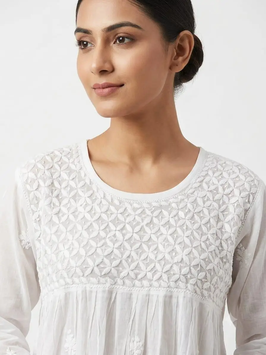 LCF soft cotton short chikankari kurti - White view 4